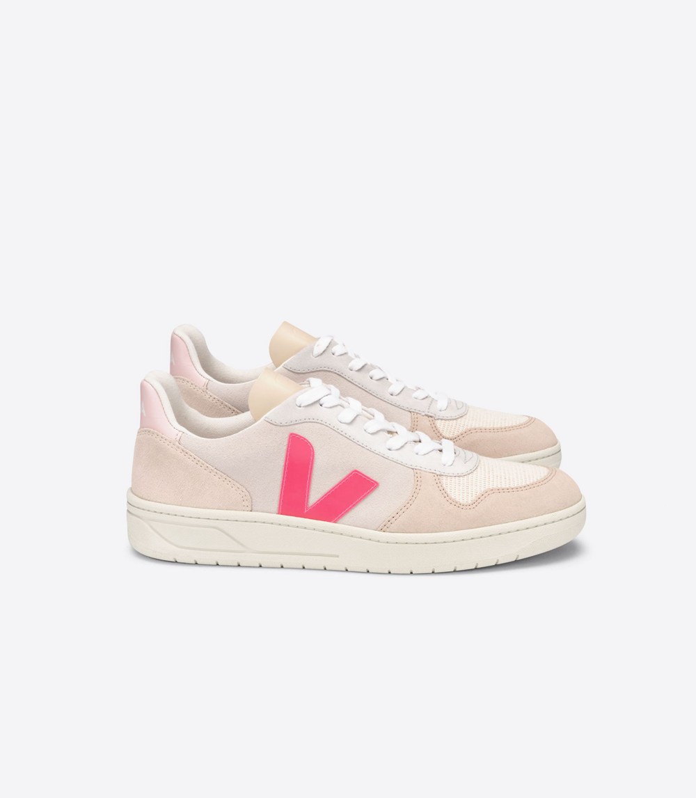 Tenis Veja Mujer - V-10 Suede Multico Natural - Beige/Rosas - 047PDTSUR